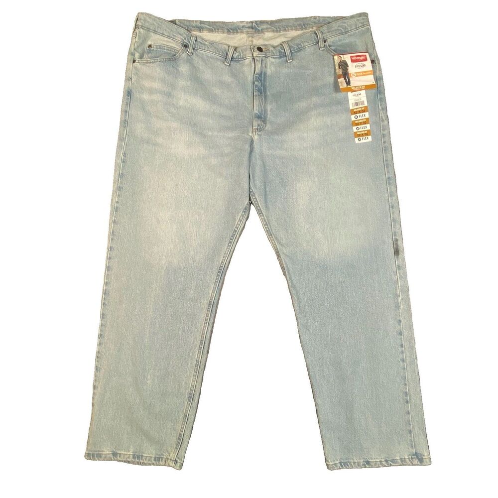 Wrangler Five Star Premium Men's Relaxed Fit Straight Light Wash Jeans 52x32